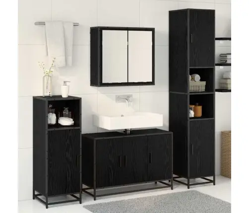 Vannitoa Mööbleset Seinale Kinnitatav 3 Pcs Must Tamm Tehispuit