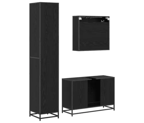 Vannitoa Mööbleset Seinale Kinnitatav 3 Pcs Must Tamm Tehispuit