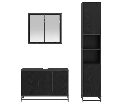 Vannitoa Mööbleset Seinale Kinnitatav 3 Pcs Must Tamm Tehispuit