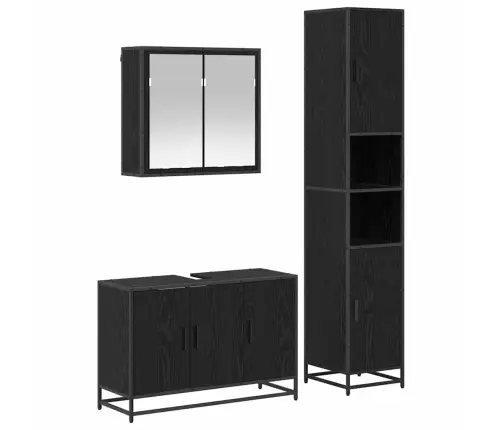 Vannitoa Mööbleset Seinale Kinnitatav 3 Pcs Must Tamm Tehispuit