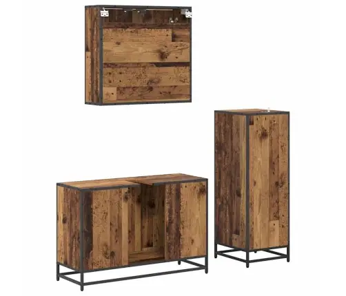 Vannitoa Mööbleset 3 Pcs Vana Puit 90 X 33 X 60 Cm Tehispuit Vannitoa Mööbleset 3 Pcs Vana Puit 90 X 33 X 60 Cm Tehispuit