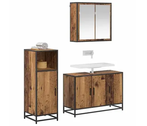 Vannitoa Mööbleset 3 Pcs Vana Puit 90 X 33 X 60 Cm Tehispuit Vannitoa Mööbleset 3 Pcs Vana Puit 90 X 33 X 60 Cm Tehispuit
