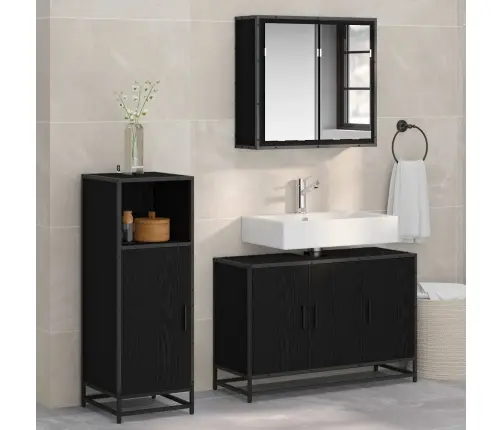 Vannitoa Mööbleset Riiuliga Uksega 3 Pcs Must Tamm Tehispuit