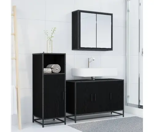 Vannitoa Mööbleset Riiuliga Uksega 3 Pcs Must Tamm Tehispuit