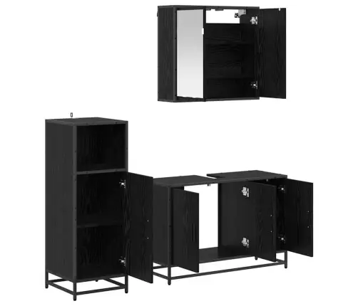 Vannas Istabas Mēbeļu Komplekts Ar Durvīm 3 Pcs Melns Ozols Vidaxl