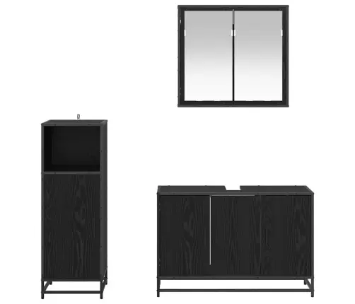 Vannas Istabas Mēbeļu Komplekts Ar Durvīm 3 Pcs Melns Ozols Vidaxl