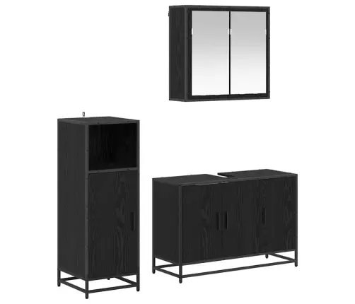 Vannas Istabas Mēbeļu Komplekts Ar Durvīm 3 Pcs Melns Ozols Vidaxl