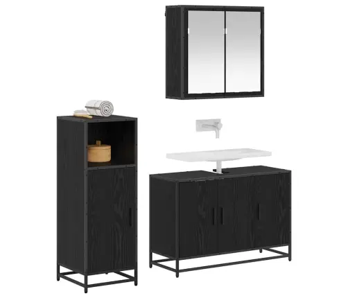Vannas Istabas Mēbeļu Komplekts Ar Durvīm 3 Pcs Melns Ozols Vidaxl