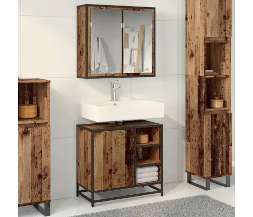 Vannitoa Mööbleset Riiuliga Uksega 2 Pcs Vana Puit Tehispuit