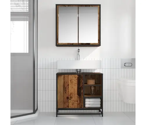 Vannitoa Mööbleset Riiuliga Uksega 2 Pcs Vana Puit Tehispuit