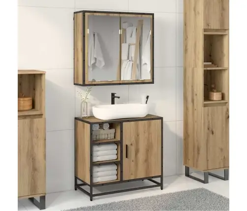 Vonios Baldų Rinkinys 2 Pcs Artisano Ąžuolo Apdirbta Mediena