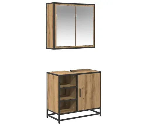 Vonios Baldų Rinkinys 2 Pcs Artisano Ąžuolo Apdirbta Mediena