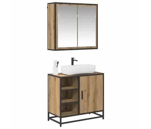 Vonios Baldų Rinkinys 2 Pcs Artisano Ąžuolo Apdirbta Mediena