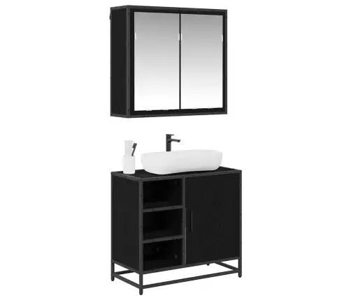 Vannas Istabas Mēbeļu Komplekts Ar Durvīm 2 Pcs Melns Ozols Vidaxl