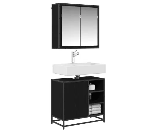 Vannitoa Mööbleset Riiuliga Uksega 2 Pcs Must Tamm Tehispuit