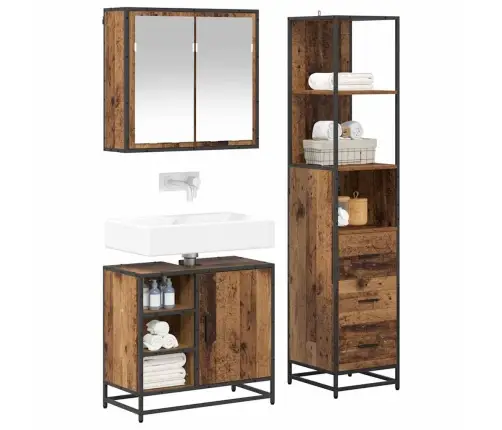 Vannas Istabas Mēbeļu Komplekts 3 Pcs Vecs Koks 65 X 33 X 60 Cm Vidaxl