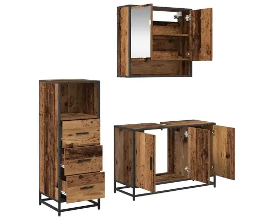 Vannas Istabas Mēbeļu Komplekts 3 Pcs Vecs Koks 90 X 33 X 60 Cm Vidaxl