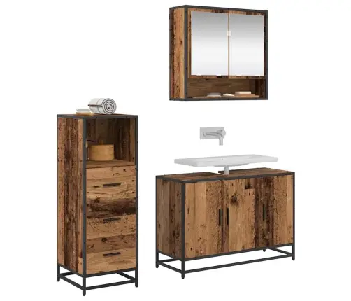 Vannas Istabas Mēbeļu Komplekts 3 Pcs Vecs Koks 90 X 33 X 60 Cm Vidaxl