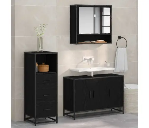 Vannas Istabas Mēbeļu Komplekts Ar Atvilktni 3 Pcs Melns Ozols Vidaxl