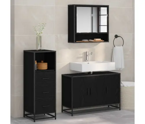 Vonios Baldų Rinkinys 3 Pcs Juodas Ąžuolas Apdirbta Mediena