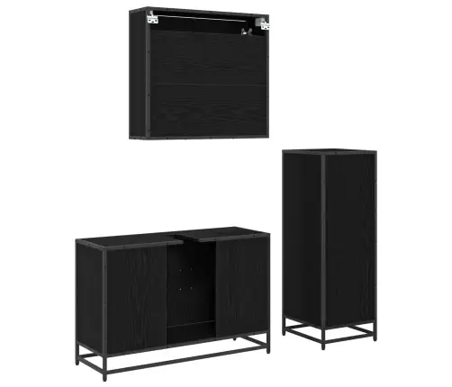 Vonios Baldų Rinkinys 3 Pcs Juodas Ąžuolas Apdirbta Mediena