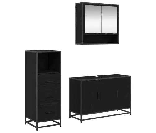 Vonios Baldų Rinkinys 3 Pcs Juodas Ąžuolas Apdirbta Mediena