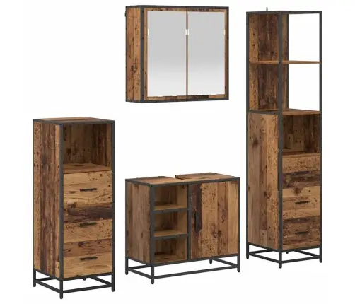 Vannitoa Mööbleset Sahtliga Riiuliga 4 Pcs Vana Puit Tehispuit