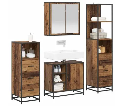 Vannitoa Mööbleset Sahtliga Riiuliga 4 Pcs Vana Puit Tehispuit