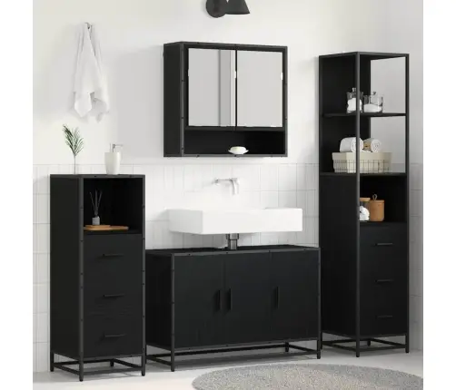 Vonios Baldų Rinkinys 3 Pcs Juodas Ąžuolas Apdirbta Mediena
