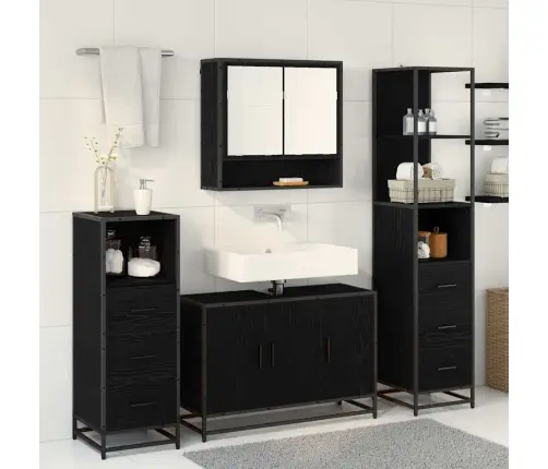 Vonios Baldų Rinkinys 3 Pcs Juodas Ąžuolas Apdirbta Mediena