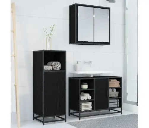 Vonios Baldų Rinkinys 3 Pcs Juoda Ąžuolo Apdirbta Mediena