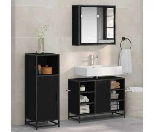 Vannas Istabas Mēbeļu Komplekts Ar Durvīm 3 Pcs Melns Ozols Vidaxl