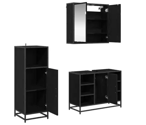 Vannas Istabas Mēbeļu Komplekts Ar Durvīm 3 Pcs Melns Ozols Vidaxl