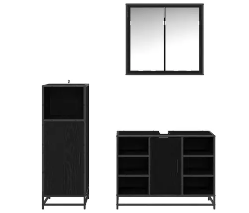 Vonios Baldų Rinkinys 3 Pcs Juoda Ąžuolo Apdirbta Mediena