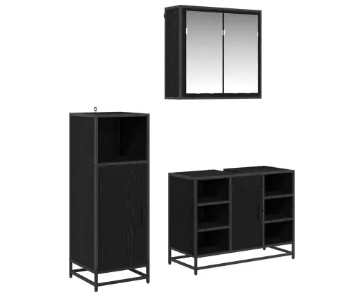 Vannas Istabas Mēbeļu Komplekts Ar Durvīm 3 Pcs Melns Ozols Vidaxl