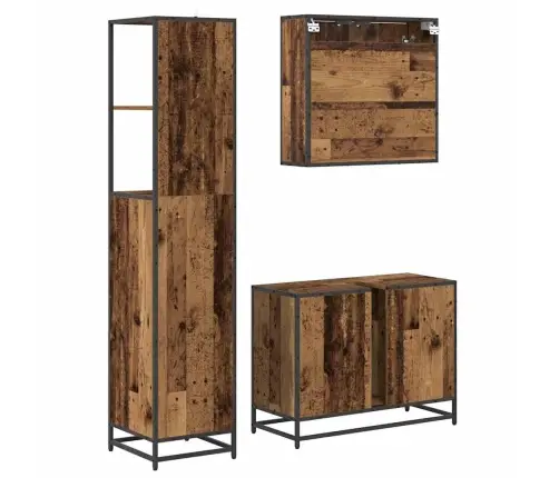 Vannitoa Mööbleset 3 Pcs Vana Puit 80 X 33 X 60 Cm Tehispuit Vannitoa Mööbleset 3 Pcs Vana Puit 80 X 33 X 60 Cm Tehispuit