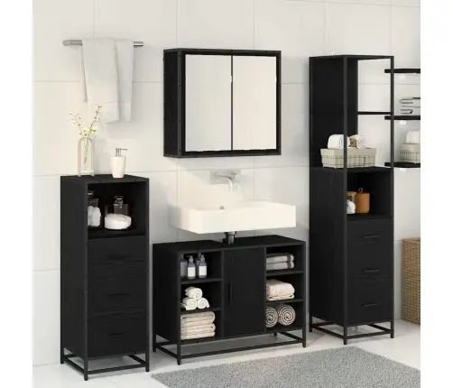 Vannas Istabas Mēbeļu Komplekts Ar Atvilktni 3 Pcs Melns Ozols Vidaxl