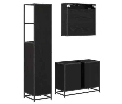 Vannas Istabas Mēbeļu Komplekts Ar Atvilktni 3 Pcs Melns Ozols Vidaxl