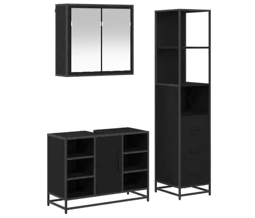 Vannas Istabas Mēbeļu Komplekts Ar Atvilktni 3 Pcs Melns Ozols Vidaxl