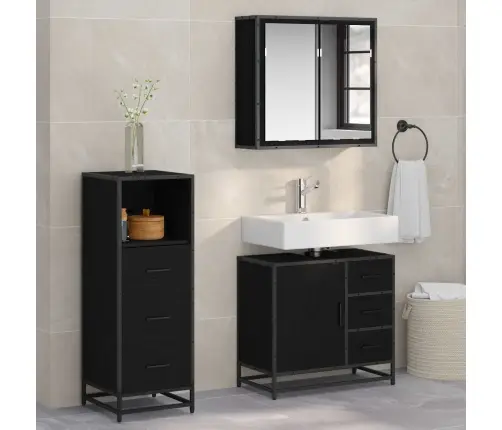 Vannas Istabas Mēbeļu Komplekts Ar Atvilktni 3 Pcs Melns Ozols Vidaxl