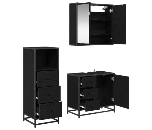 Vannas Istabas Mēbeļu Komplekts Ar Atvilktni 3 Pcs Melns Ozols Vidaxl