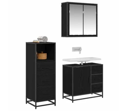 Vonios Baldų Rinkinys 3 Pcs Juoda Ąžuolo 35 X 37.5 X 100 Cm