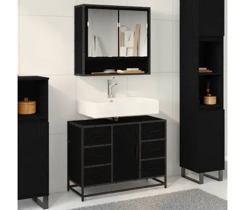 Vonios Baldų Rinkinys 2 Pcs Juodas Ąžuolas Apdirbta Mediena