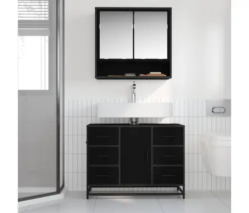 Vonios Baldų Rinkinys 2 Pcs Juodas Ąžuolas Apdirbta Mediena