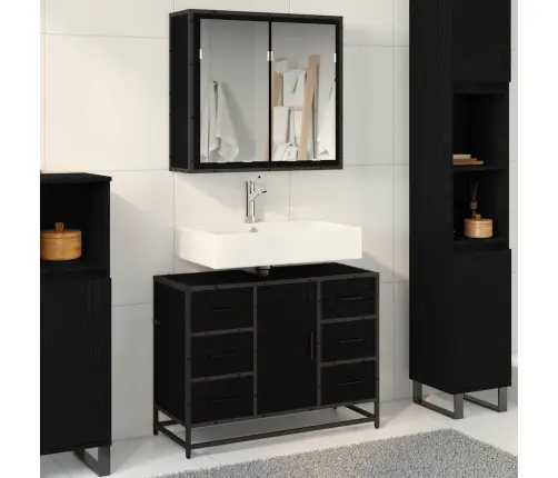 Vonios Baldų Rinkinys 2 Pcs Juodas Ąžuolas Apdirbta Mediena