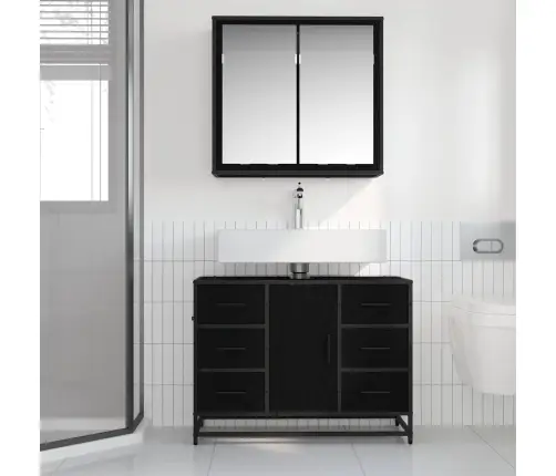 Vonios Baldų Rinkinys 2 Pcs Juodas Ąžuolas Apdirbta Mediena