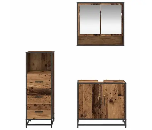 Vonios Baldų Rinkinys 3 Pcs Sena Mediena Apdirbta Mediena