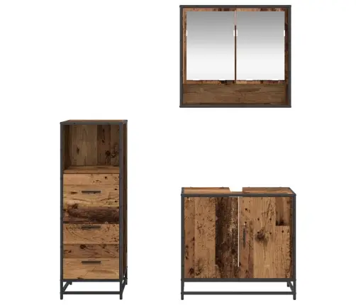 Vannas Istabas Mēbeļu Komplekts 3 Pcs Vecs Koks 65 X 33 X 60 Cm Vidaxl