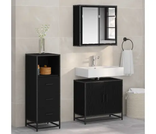 Vannas Istabas Mēbeļu Komplekts Ar Atvilktni 3 Pcs Melns Ozols Vidaxl