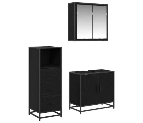 Vannas Istabas Mēbeļu Komplekts Ar Atvilktni 3 Pcs Melns Ozols Vidaxl